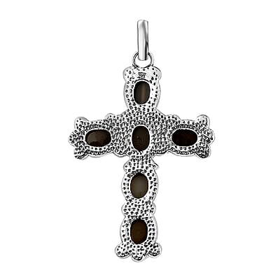 Rainbow Drusy Quartz Cross Pendant Sterling Silver, Artisan Crafted Quartz Religious Pendant, Unique Birthday Gifts For Women 6.90 ctw