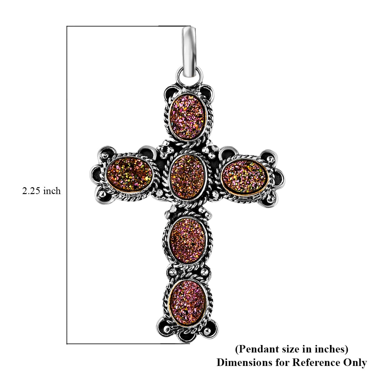Artisan Crafted Rainbow Drusy Quartz Cross Pendant in Sterling Silver 7.80 Grams 6.90 ctw image number 5