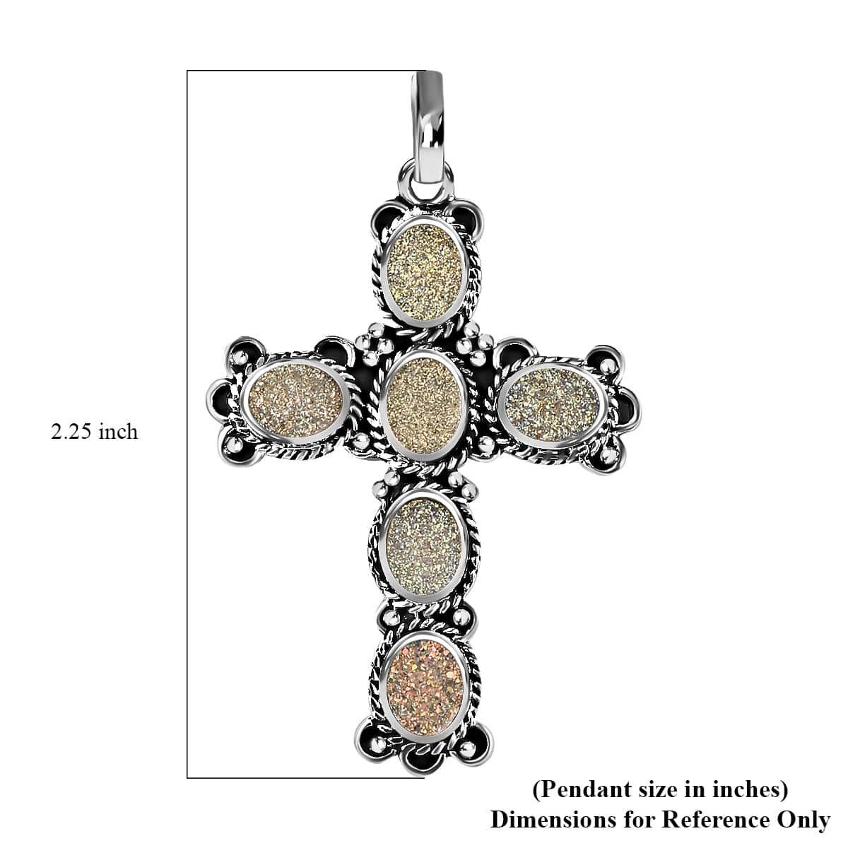 Pearl Shimmer Drusy Quartz Cross Pendant Sterling Silver, Artisan Crafted Quartz Religious Pendant, Unique Birthday Gifts For Women 6.60 ctw image number 5