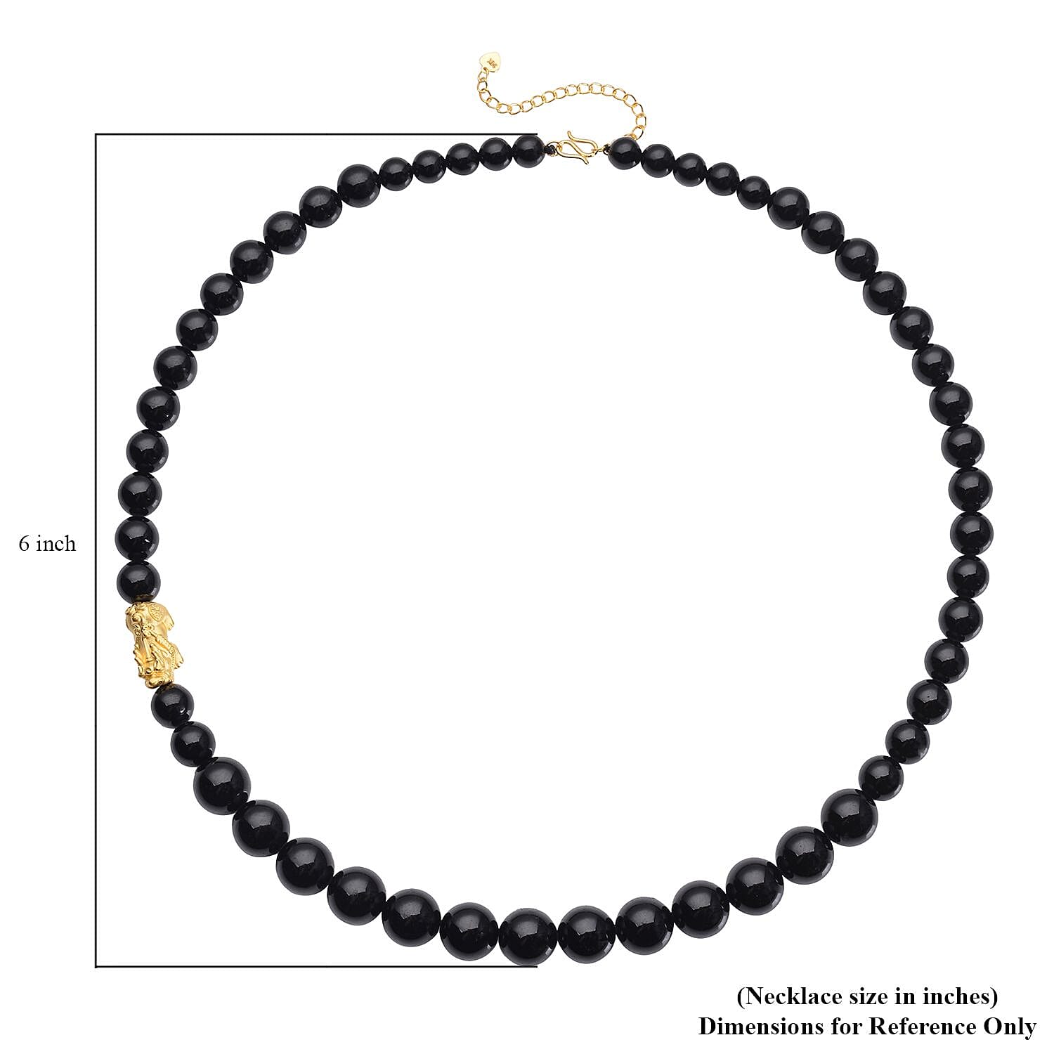 24K Yellow Gold Electroform AAAA Black Tourmaline Beaded Feng Shui Pi-xiu Necklace 18-20 Inches 278.25 ctw