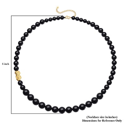 24K Yellow Gold Electroform AAAA Black Tourmaline Beaded Feng Shui Pi-xiu Necklace 18-20 Inches 278.25 ctw