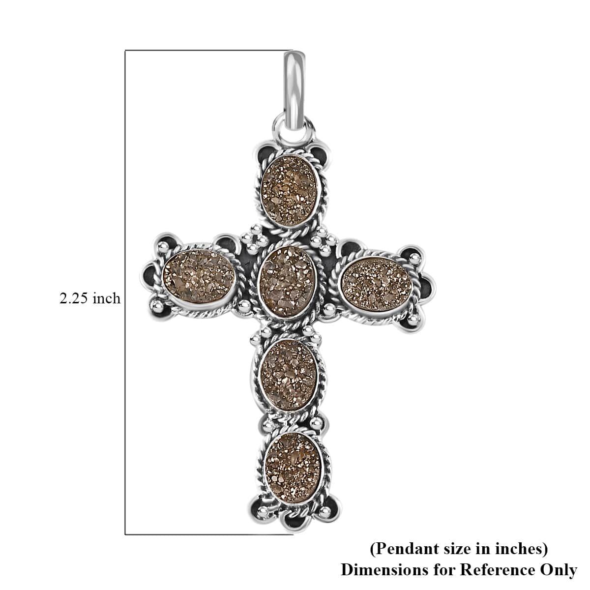 Drusy Quartz Cross Pendant Sterling Silver, Artisan Crafted Quartz Religious Pendant, Unique Birthday Gifts For Women 6.90 ctw image number 4
