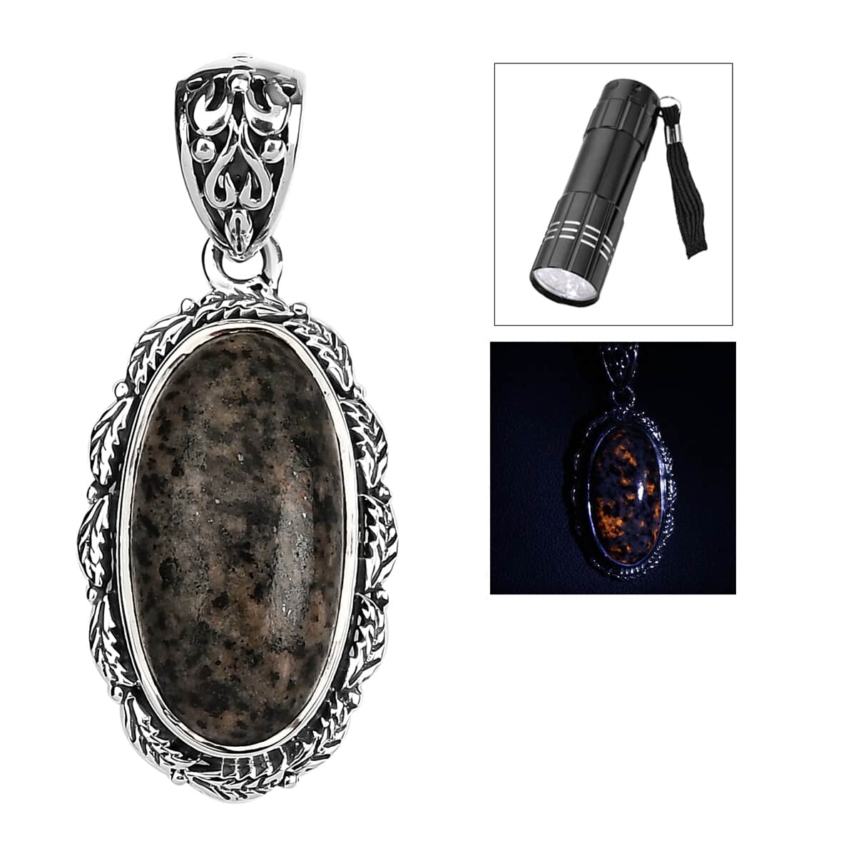Artisan Crafted Natural Yooperlite Pendant in Sterling Silver 9.65 ctw with Free UV Torch image number 0