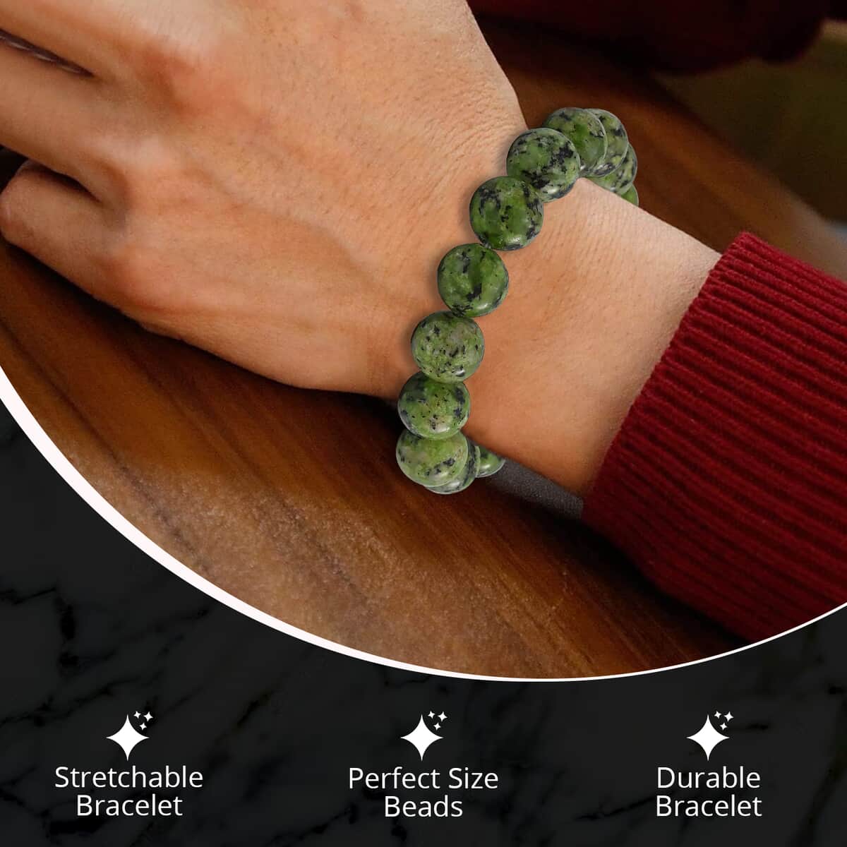 Rainforest Jasper Beaded stretchable Bracelet 150.00 ctw, Adjustable Beads Bracelet, Beads Jewelry, Stretchable Bracelet image number 2