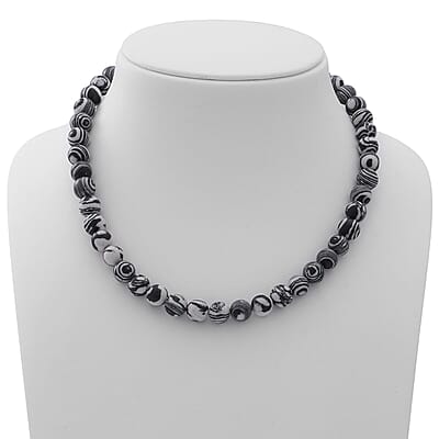 Black and White Color Malachite 10mm Beaded Necklace 18 Inches in Sterling Silver 250.00 ctw