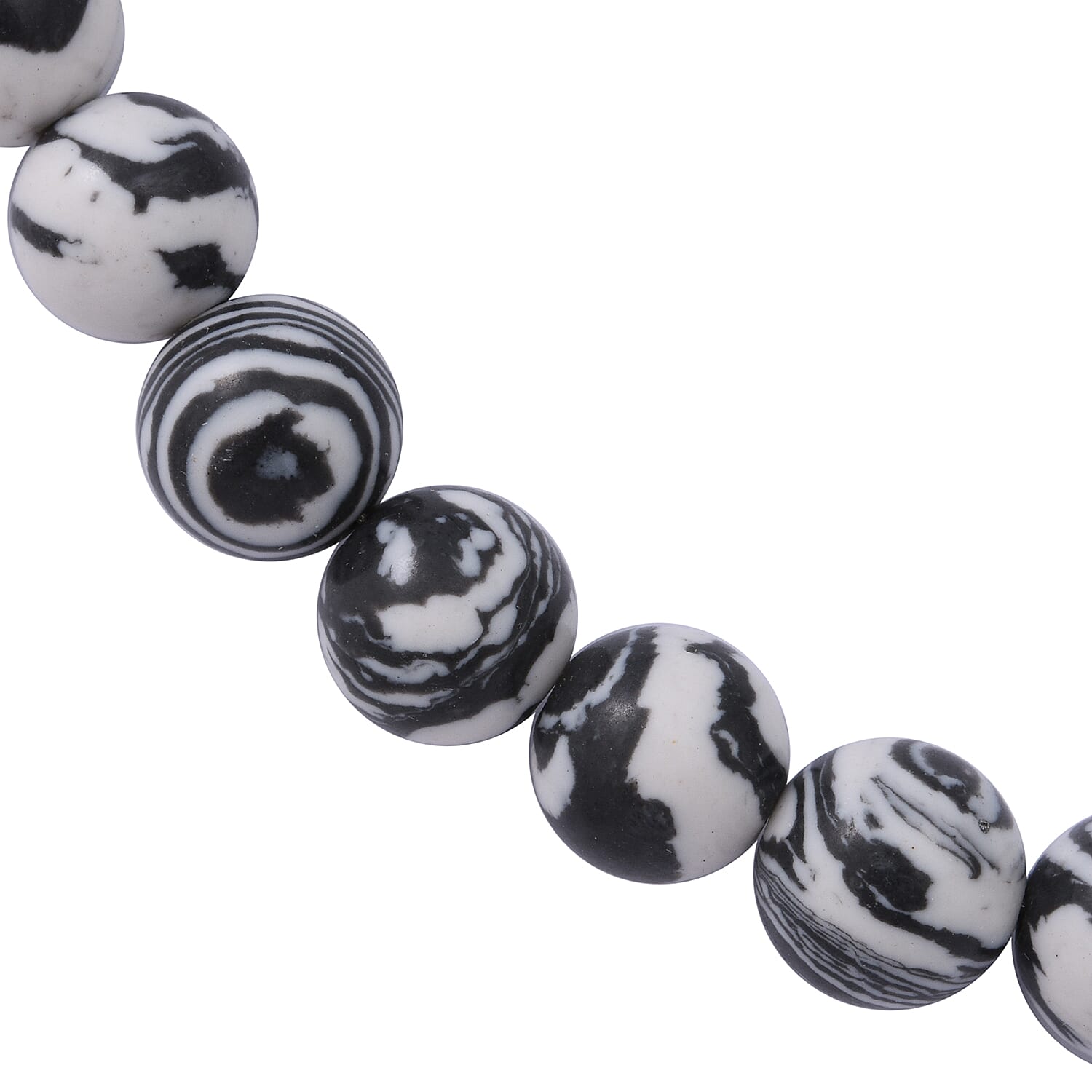 Black and White Color Malachite 10mm Beaded Necklace 18 Inches in Sterling Silver 250.00 ctw