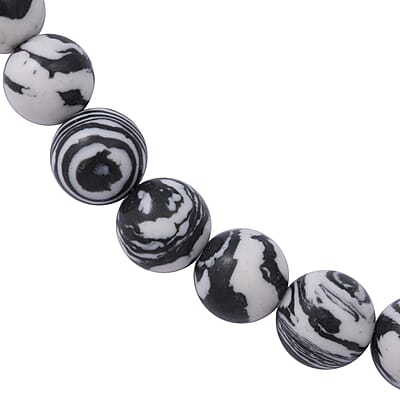 Black and White Color Malachite 10mm Beaded Necklace 18 Inches in Sterling Silver 250.00 ctw