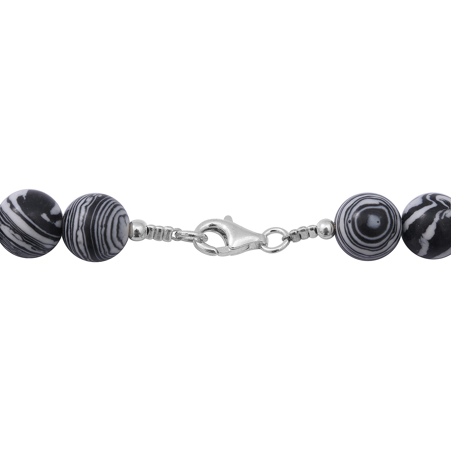 Black and White Color Malachite 10mm Beaded Necklace 18 Inches in Sterling Silver 250.00 ctw