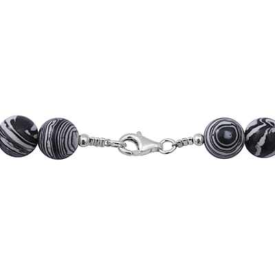 Black and White Color Malachite 10mm Beaded Necklace 18 Inches in Sterling Silver 250.00 ctw
