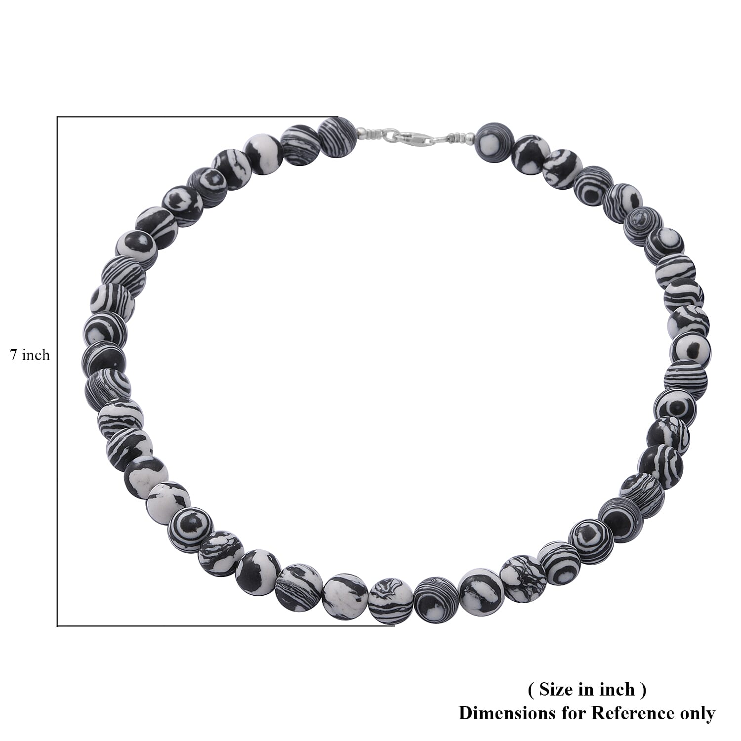 Black and White Color Malachite 10mm Beaded Necklace 18 Inches in Sterling Silver 250.00 ctw