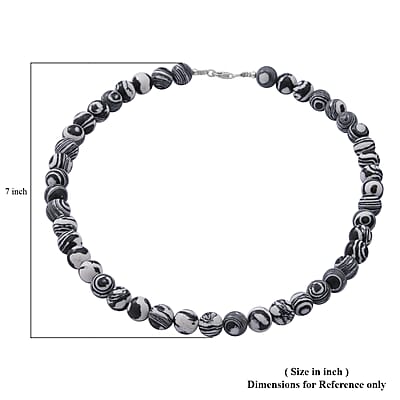 Black and White Color Malachite 10mm Beaded Necklace 18 Inches in Sterling Silver 250.00 ctw