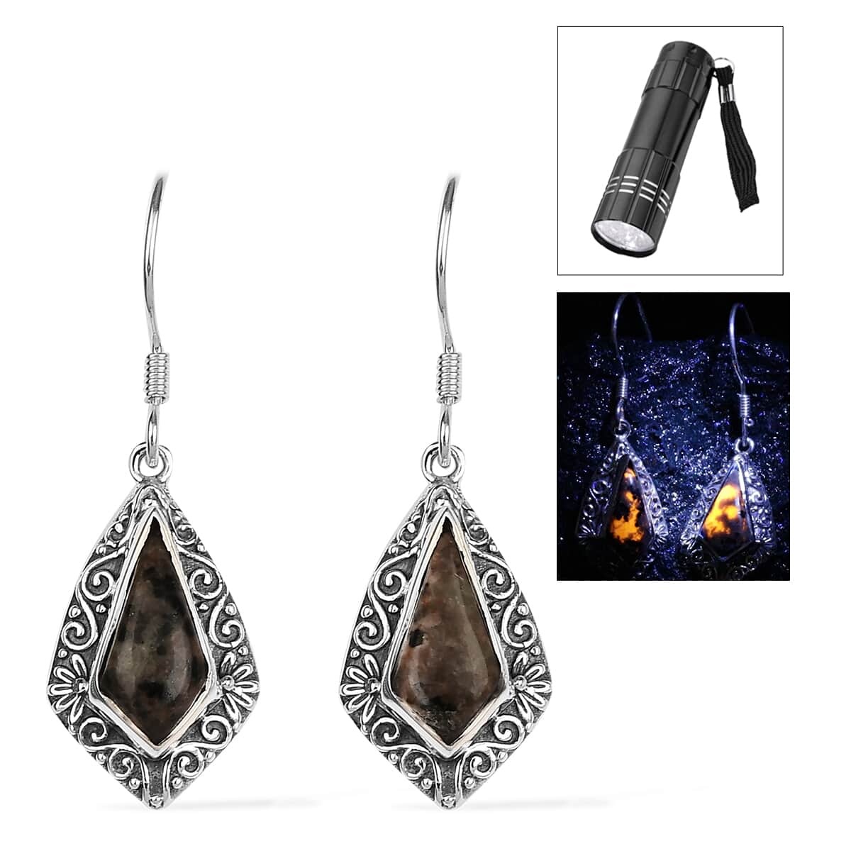 Artisan Crafted Natural Yooperlite Earrings in Sterling Silver 4.65 ctw with Free UV Torch image number 0