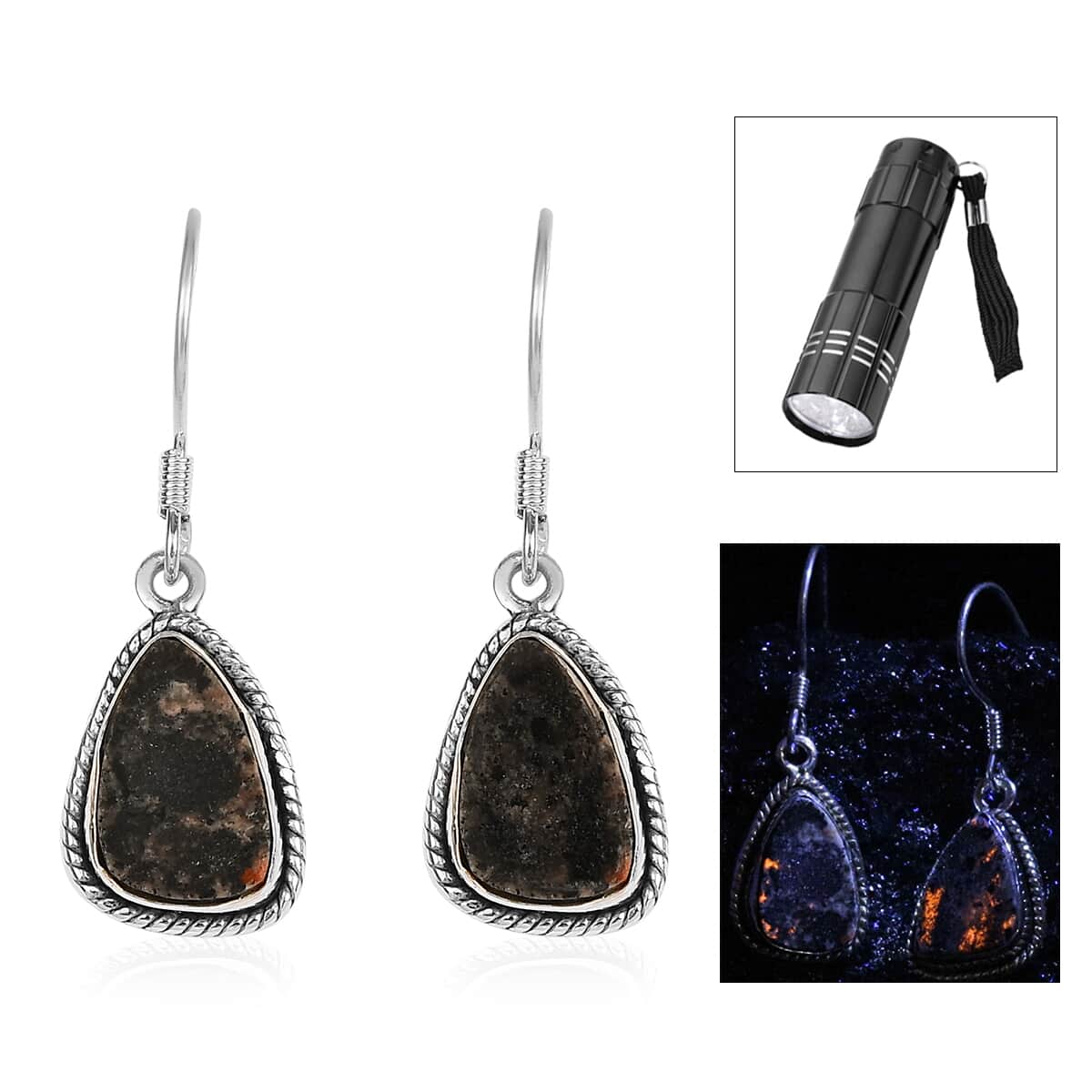 Artisan Crafted Natural Yooperlite Earrings in Sterling Silver 9.25 ctw with Free UV Torch image number 0