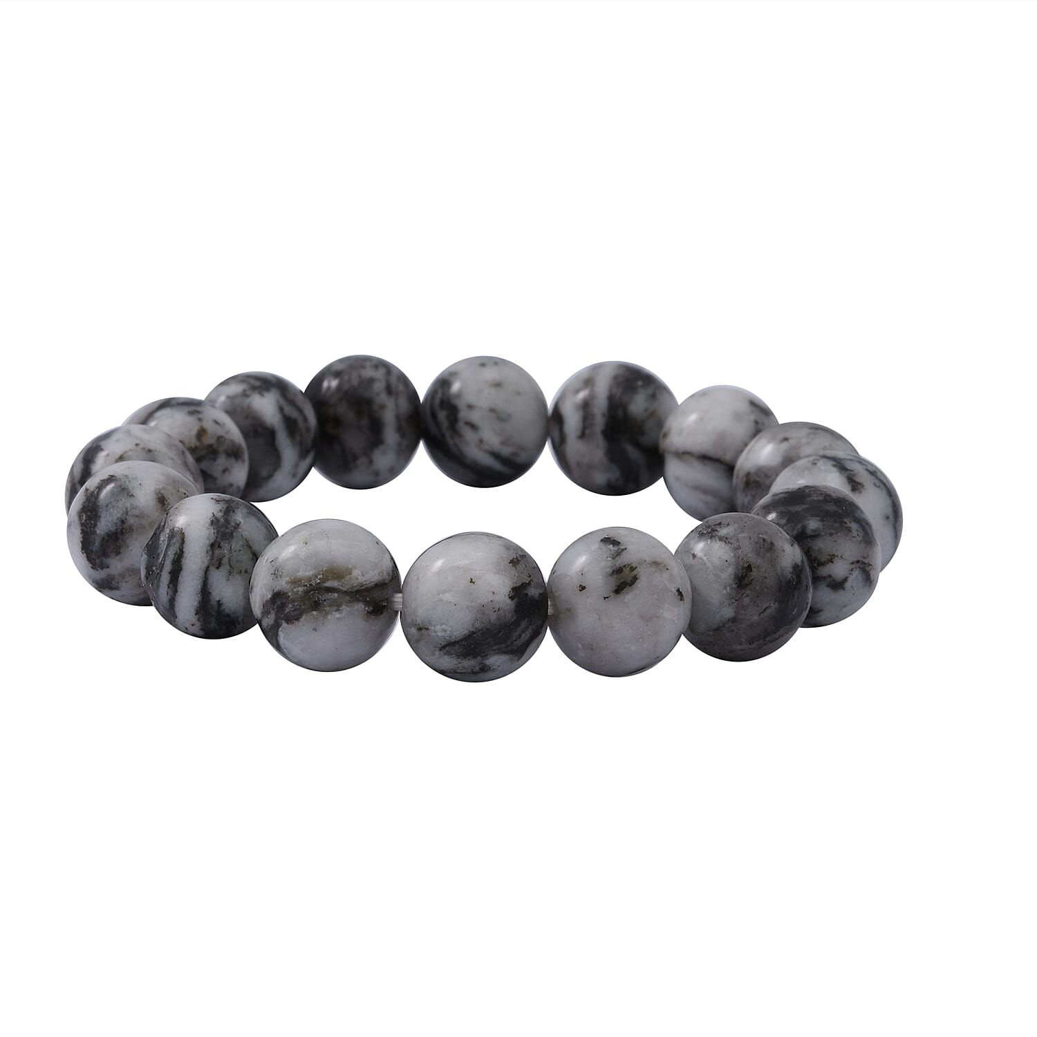 White Black Quartz Beaded Stretch Bracelet 150.00 ctw