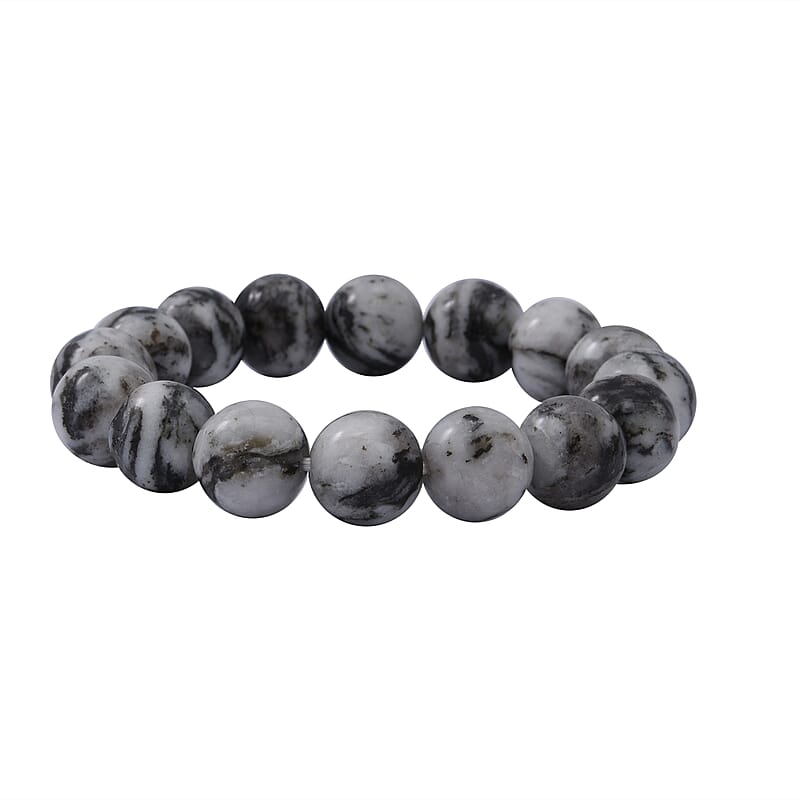White Black Quartz Beaded Stretch Bracelet 150.00 ctw