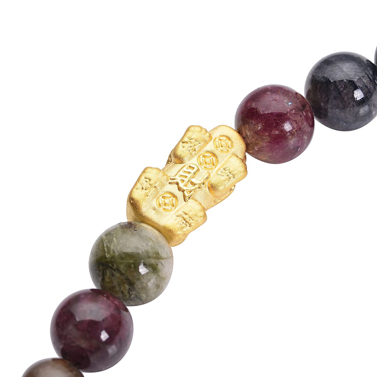 24K Yellow Gold Electroform AAAA Multi-Tourmaline Beaded Feng Shui Pi-xiu Necklace 18-20 Inches 191.25 ctw image number 3