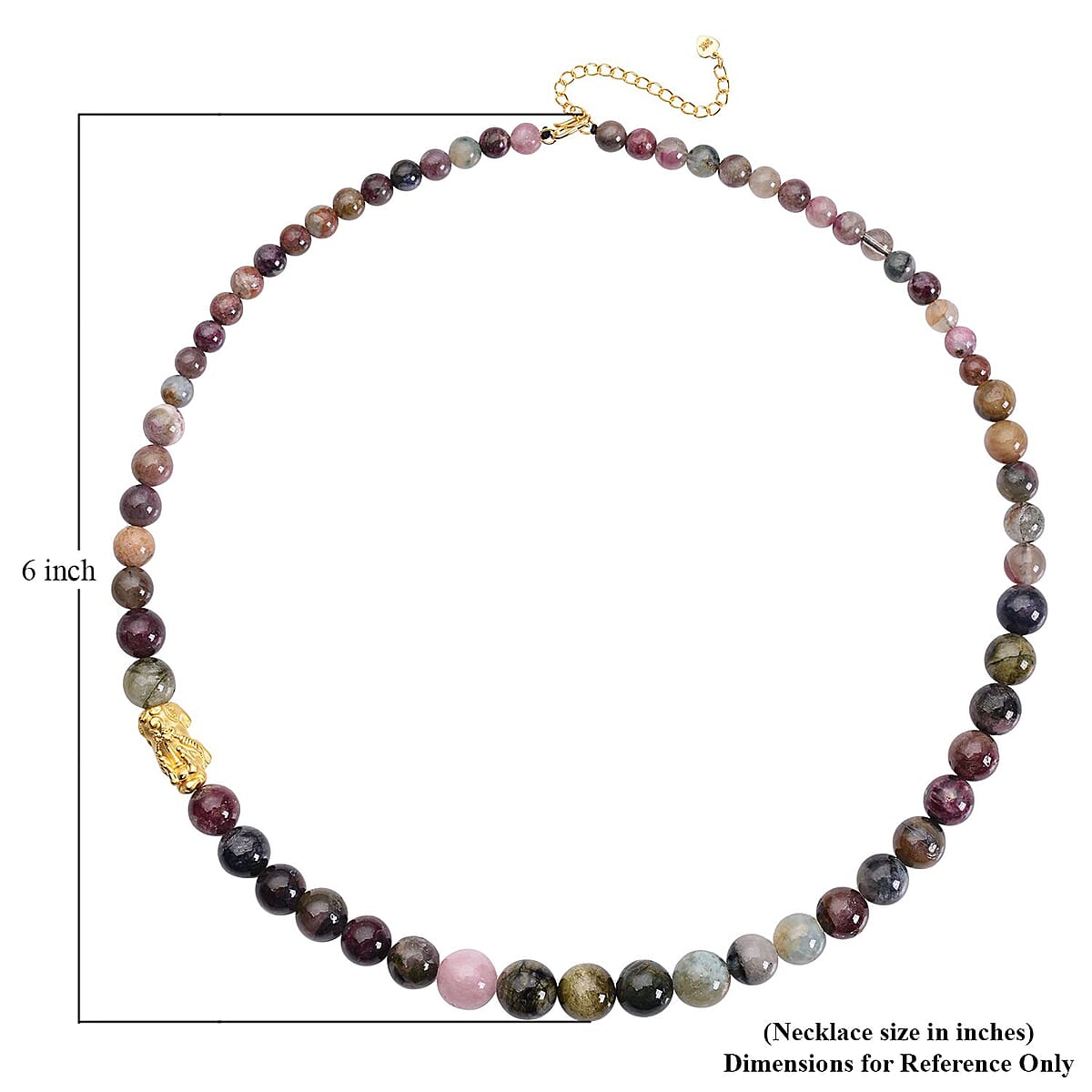 24K Yellow Gold Electroform AAAA Multi-Tourmaline Beaded Feng Shui Pi-xiu Necklace 18-20 Inches 191.25 ctw image number 6