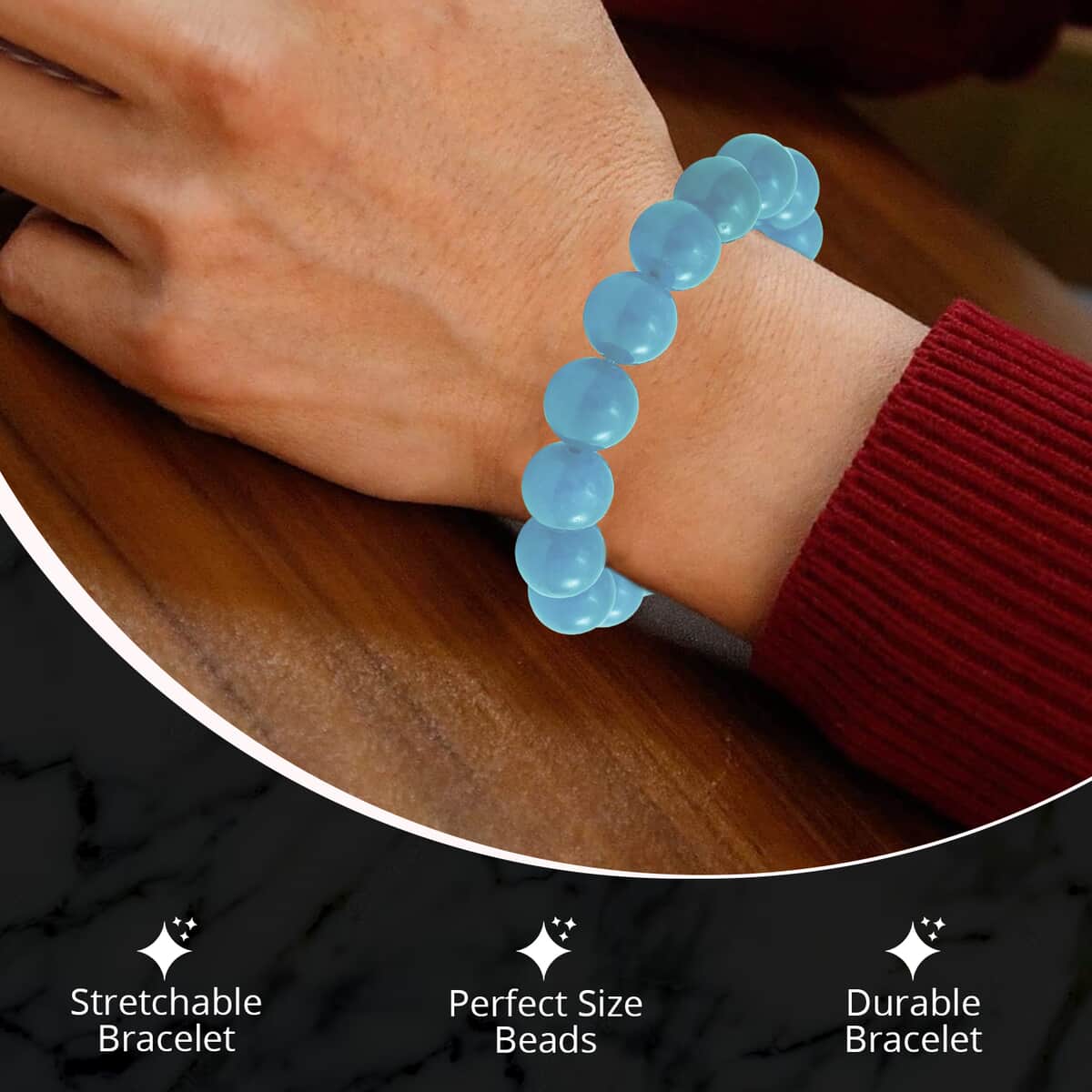 Aquamarine Color Quartz Beaded Stretch Bracelet 150.00 ctw, Adjustable Beads Bracelet, Beads Jewelry, Stretchable Bracelet image number 2