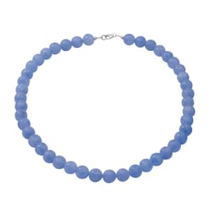 Aquamarine Color Quartz 10mm Beaded Necklace 18 Inches in Sterling Silver 250.00 ctw