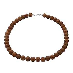 Wood Grain Jasper 10 mm Beaded Necklace 18 Inches in Sterling Silver 250.00 ctw
