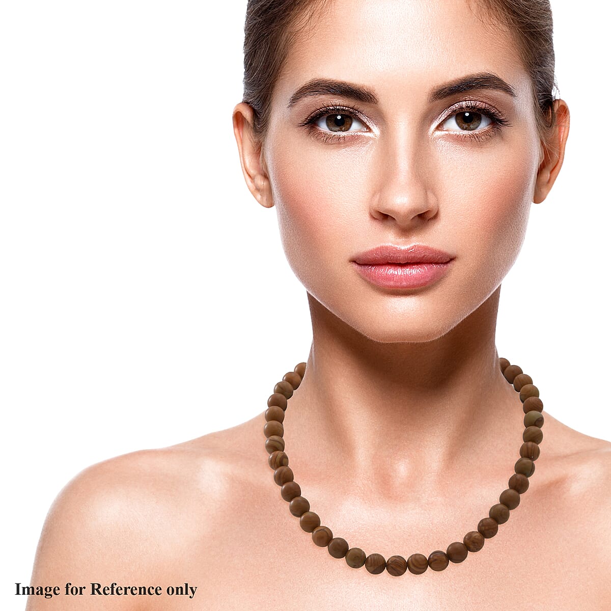 Wood Grain Jasper 10 mm Beaded Necklace 18 Inches in Sterling Silver 250.00 ctw image number 1