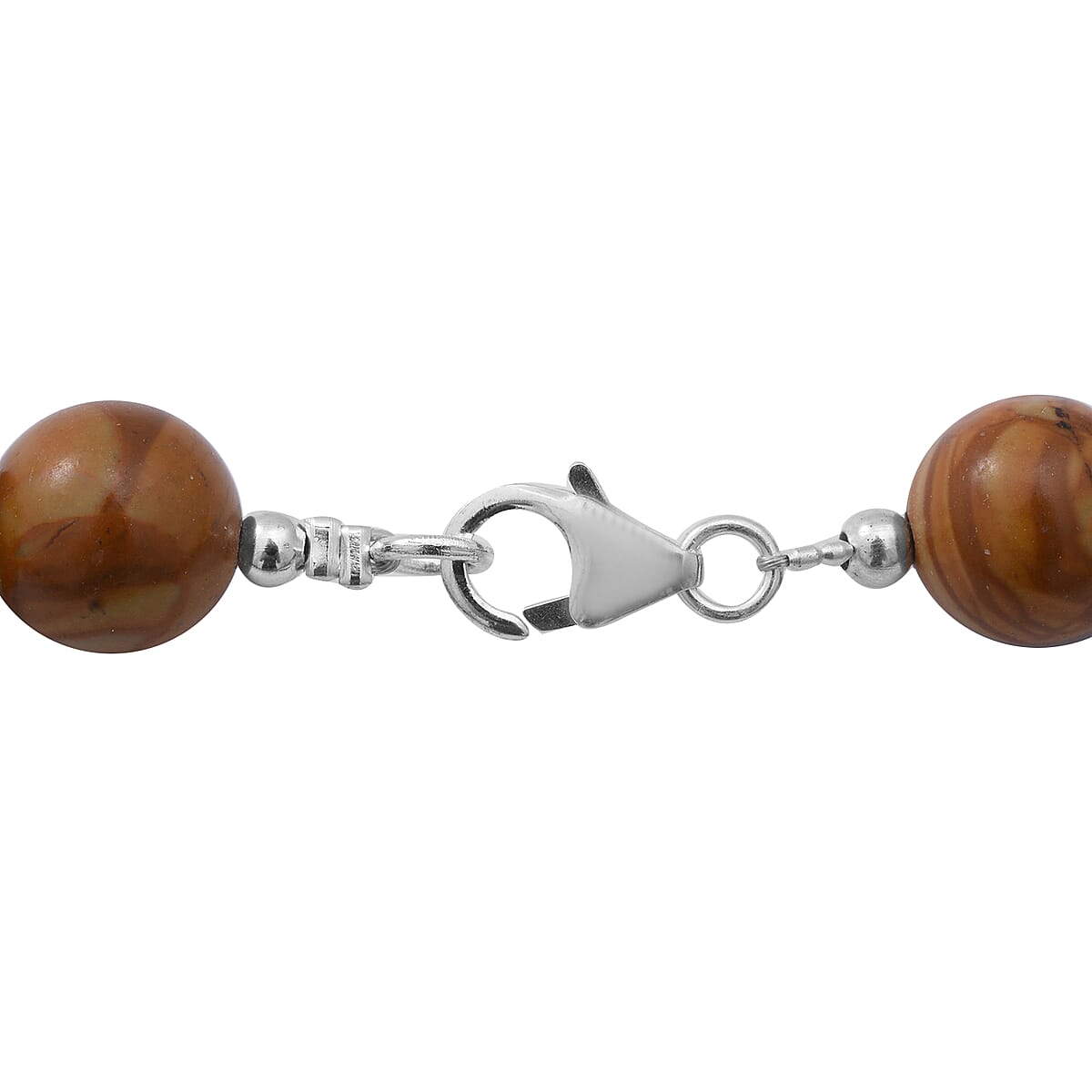 Wood Grain Jasper 10 mm Beaded Necklace 18 Inches in Sterling Silver 250.00 ctw image number 3