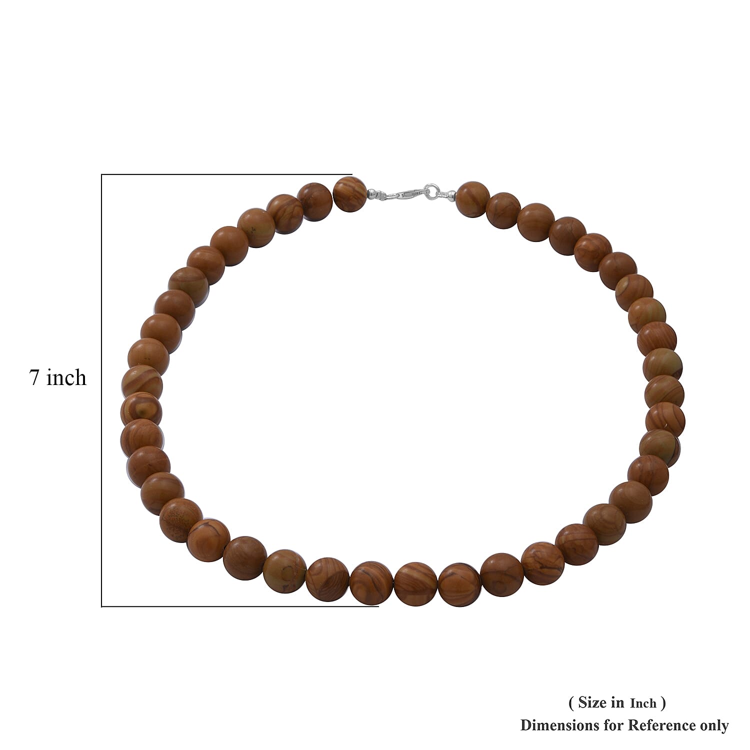 Wood Grain Jasper 10 mm Beaded Necklace 18 Inches in Sterling Silver 250.00 ctw