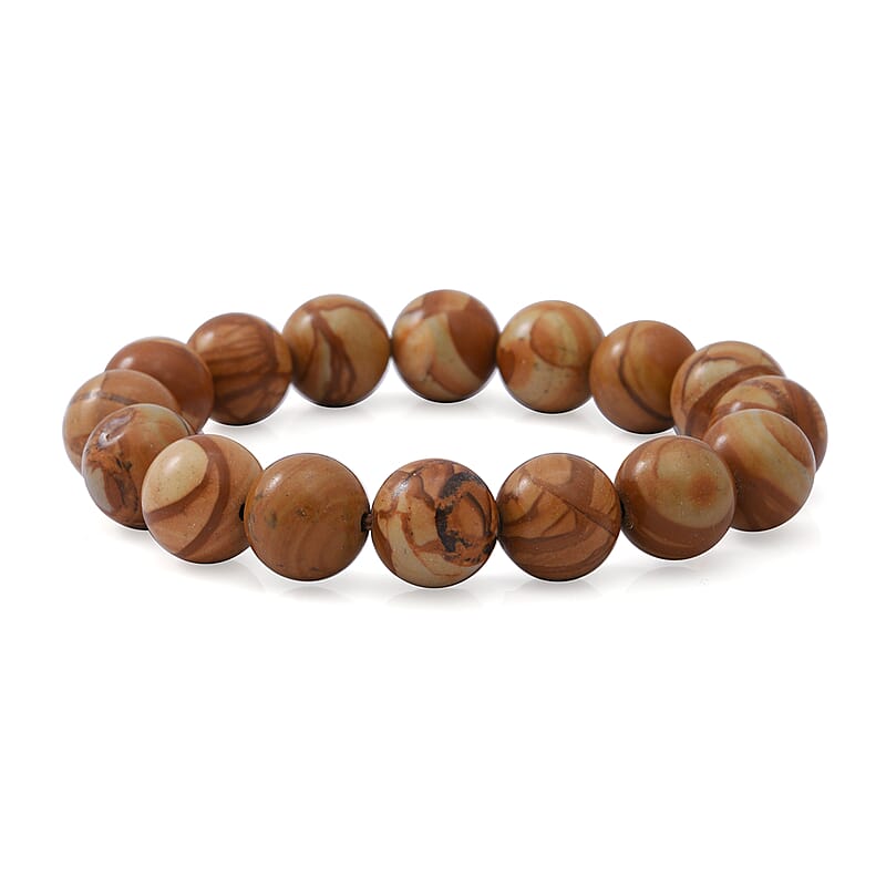 HONGKONG CLOSEOUT DEAL Wood Grain Jasper 12 mm Beaded Stretch Bracelet 150.00 ctw