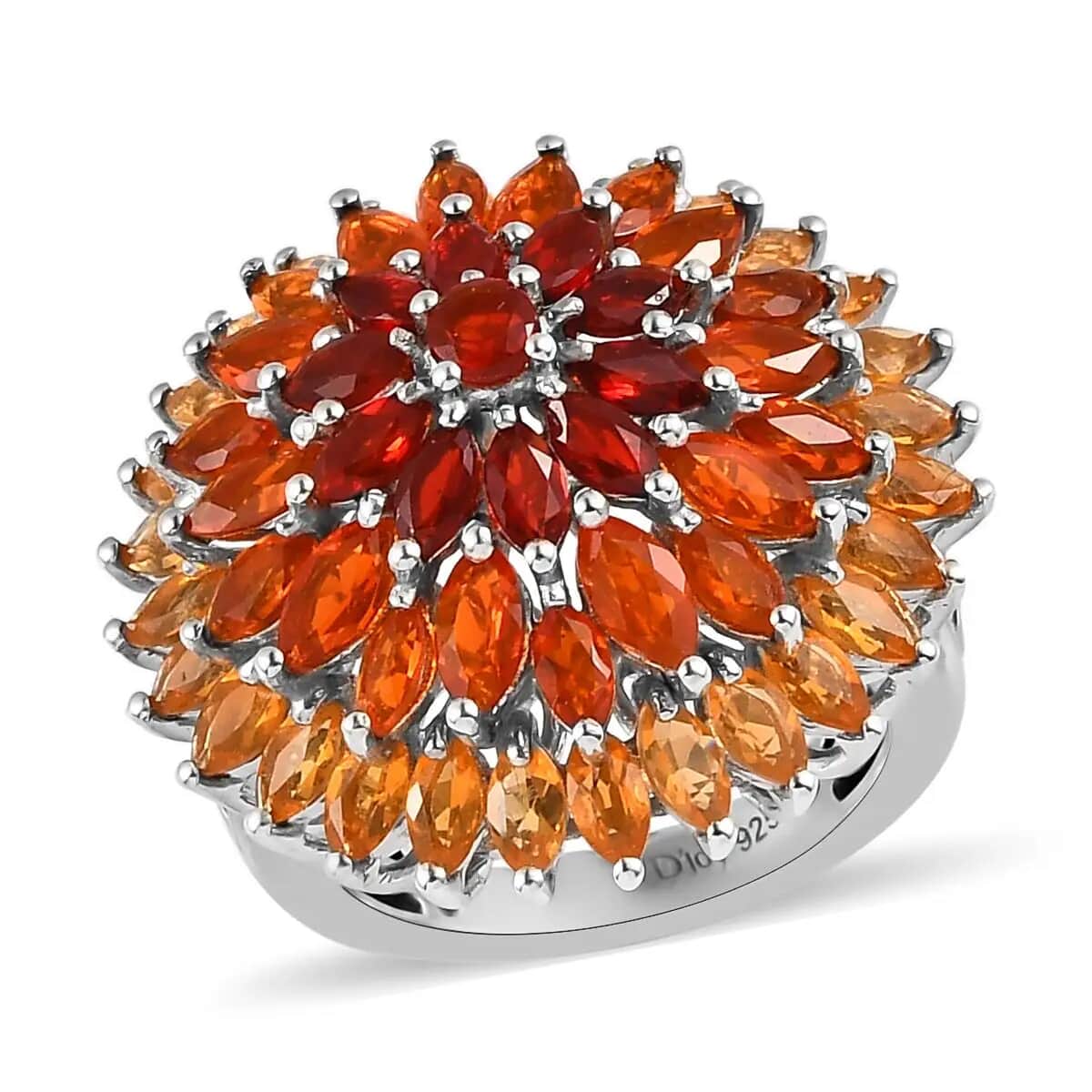 Shades of Fire Opal Floral Spray Ring in Platinum Over Sterling Silver (Size 10.0) 7.35 Grams 3.50 ctw image number 0