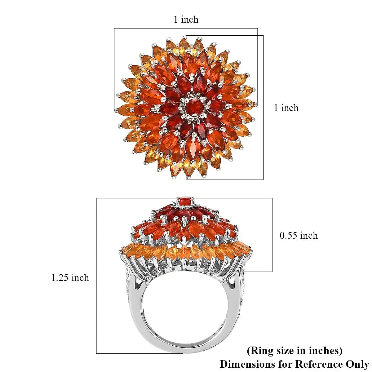 Fire Opal Floral Spray Cluster Ring in Platinum Over Sterling Silver, Cocktail Ring For Her, Opal Jewelry 3.50 ctw