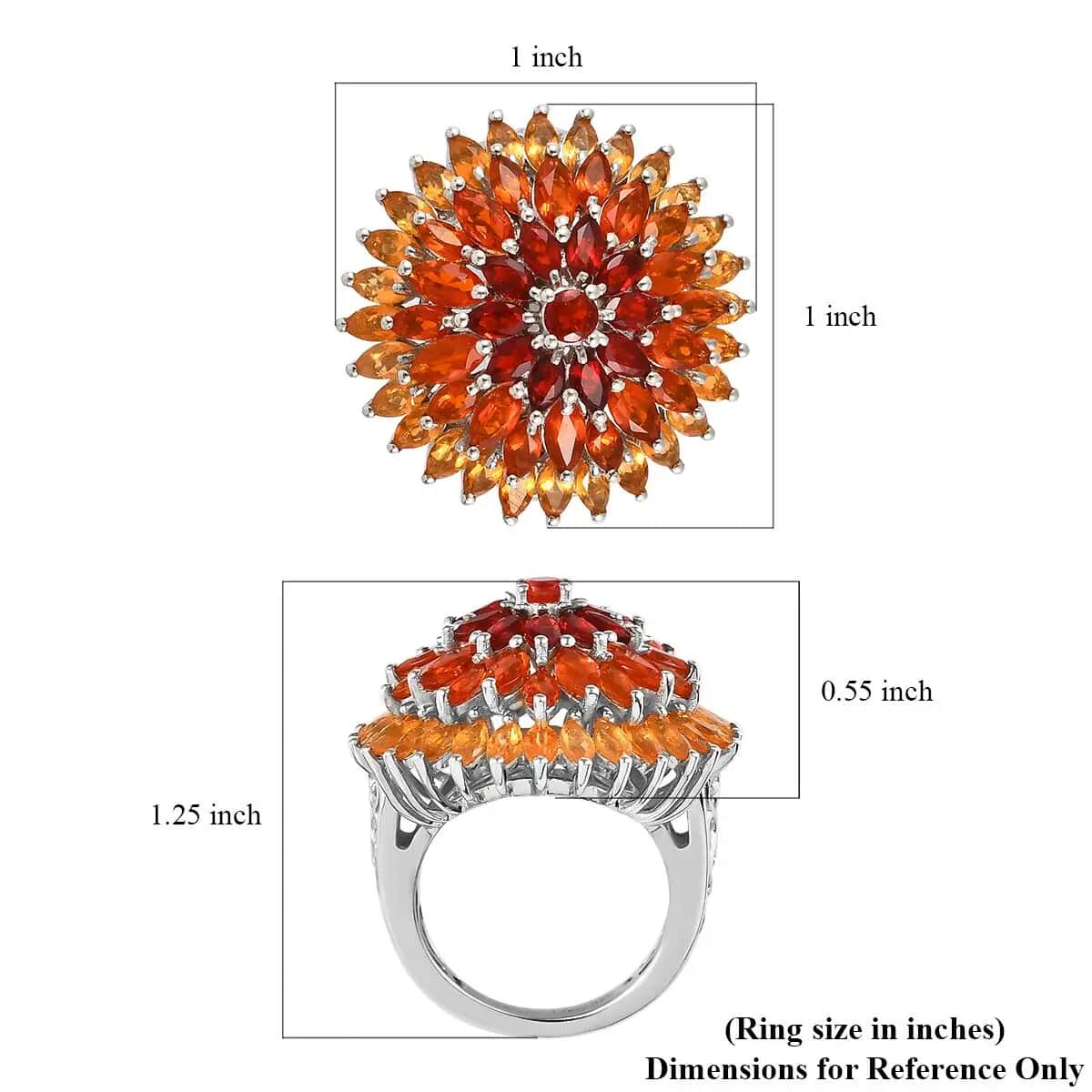 Shades of Fire Opal Floral Spray Ring in Platinum Over Sterling Silver (Size 10.0) 7.35 Grams 3.50 ctw image number 6