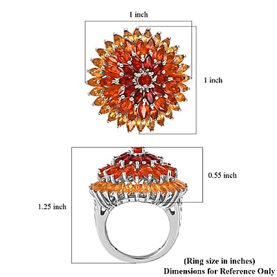 Fire Opal Floral Spray Cluster Ring in Platinum Over Sterling Silver, Cocktail Ring For Her, Opal Jewelry 3.50 ctw