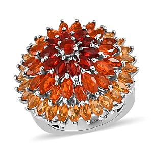 Fire Opal 3.50 ctw Floral Spray Cluster Ring in Platinum Over Sterling Silver, Cocktail Ring For Her, Opal Jewelry (Size 5.00)