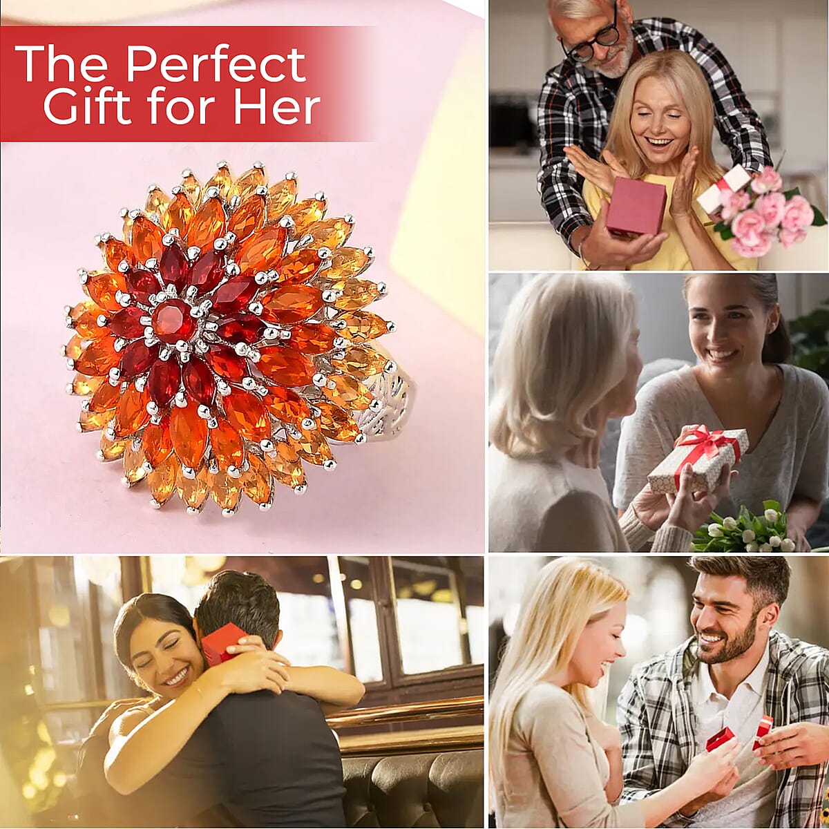 Fire Opal 3.50 ctw Floral Spray Cluster Ring in Platinum Over Sterling Silver, Cocktail Ring For Her, Opal Jewelry (Size 5.00) image number 4