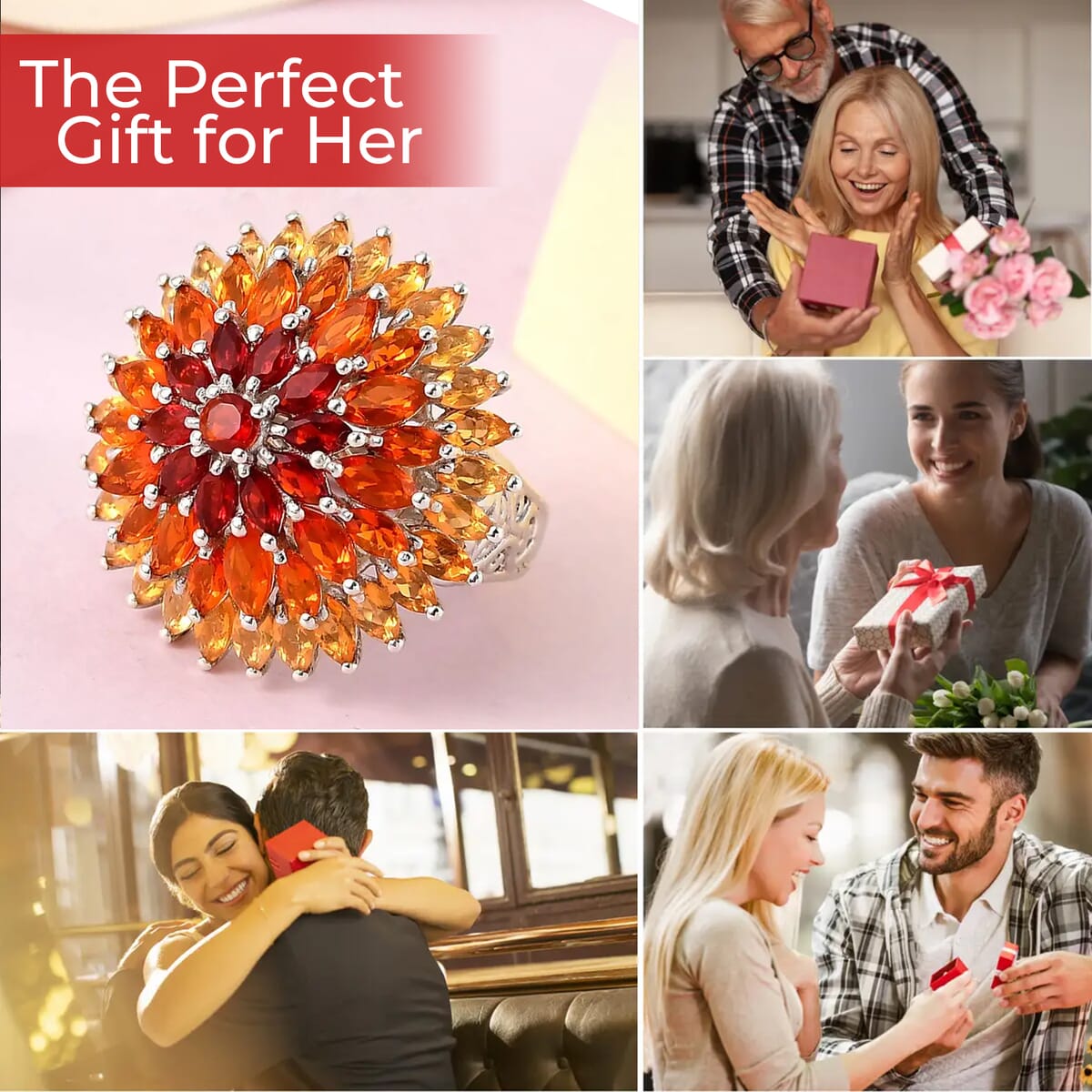 Fire Opal Floral Spray Cluster Ring in Platinum Over Sterling Silver, Cocktail Ring For Her, Opal Jewelry 3.50 ctw image number 4