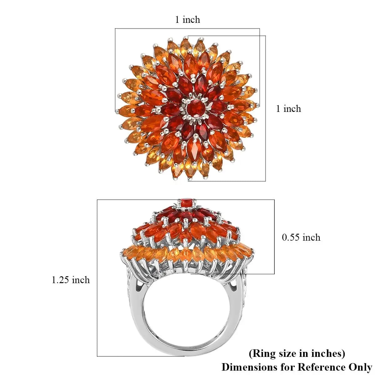 Fire Opal Floral Spray Cluster Ring in Platinum Over Sterling Silver, Cocktail Ring For Her, Opal Jewelry 3.50 ctw image number 6