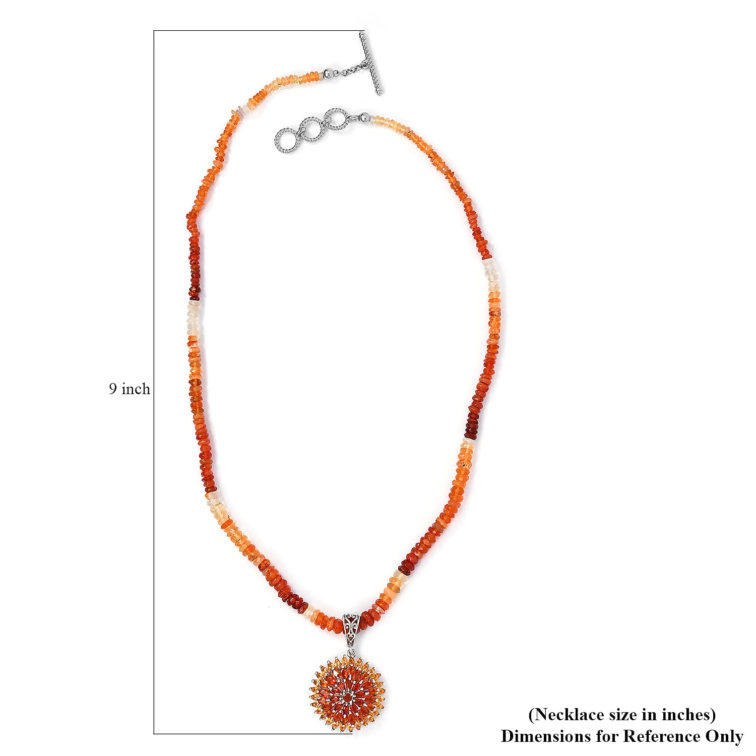 Shades of Fire Opal Floral Spray Pendant with Beaded Necklace 18-20 Inches in Platinum Over Sterling Silver 8 Grams 48.00 ctw