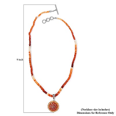 Shades of Fire Opal Floral Spray Pendant with Beaded Necklace 18-20 Inches in Platinum Over Sterling Silver 8 Grams 48.00 ctw