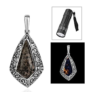 Artisan Crafted Natural Yooperlite Pendant in Sterling Silver 6.75 ctw with Free UV Flash Light