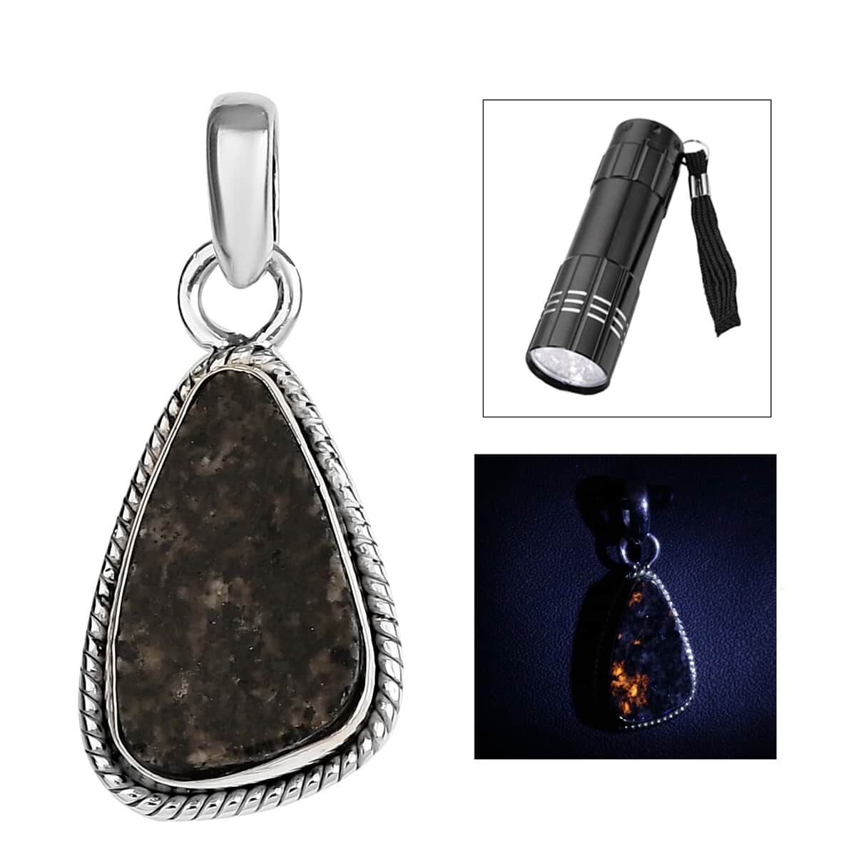 Artisan Crafted Natural Yooperlite Pendant in Sterling Silver 6.20 ctw with Free UV Flash Light image number 0