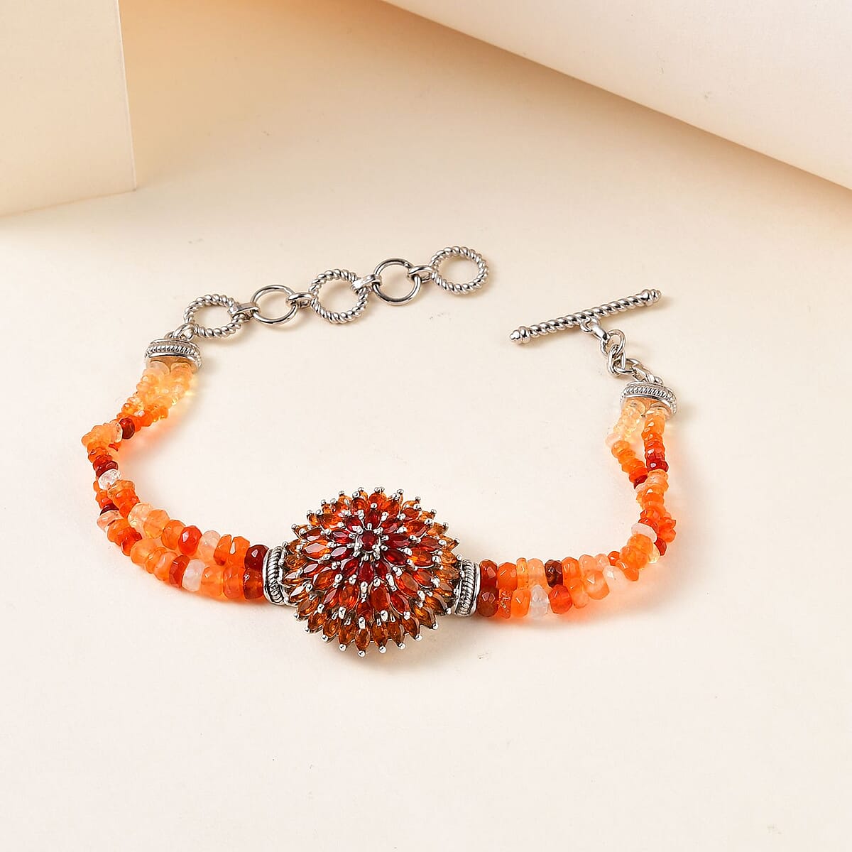 Shades of Fire Opal Floral Spray Bracelet in Platinum Over Sterling Silver (6.50-8.50In) 23.65 ctw image number 1