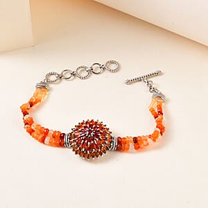 Shades of Fire Opal Floral Spray Bracelet in Platinum Over Sterling Silver (6.50-8.50In) 23.65 ctw
