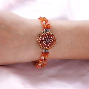 Shades of Fire Opal Floral Spray Bracelet in Platinum Over Sterling Silver (6.50-8.50In) 23.65 ctw