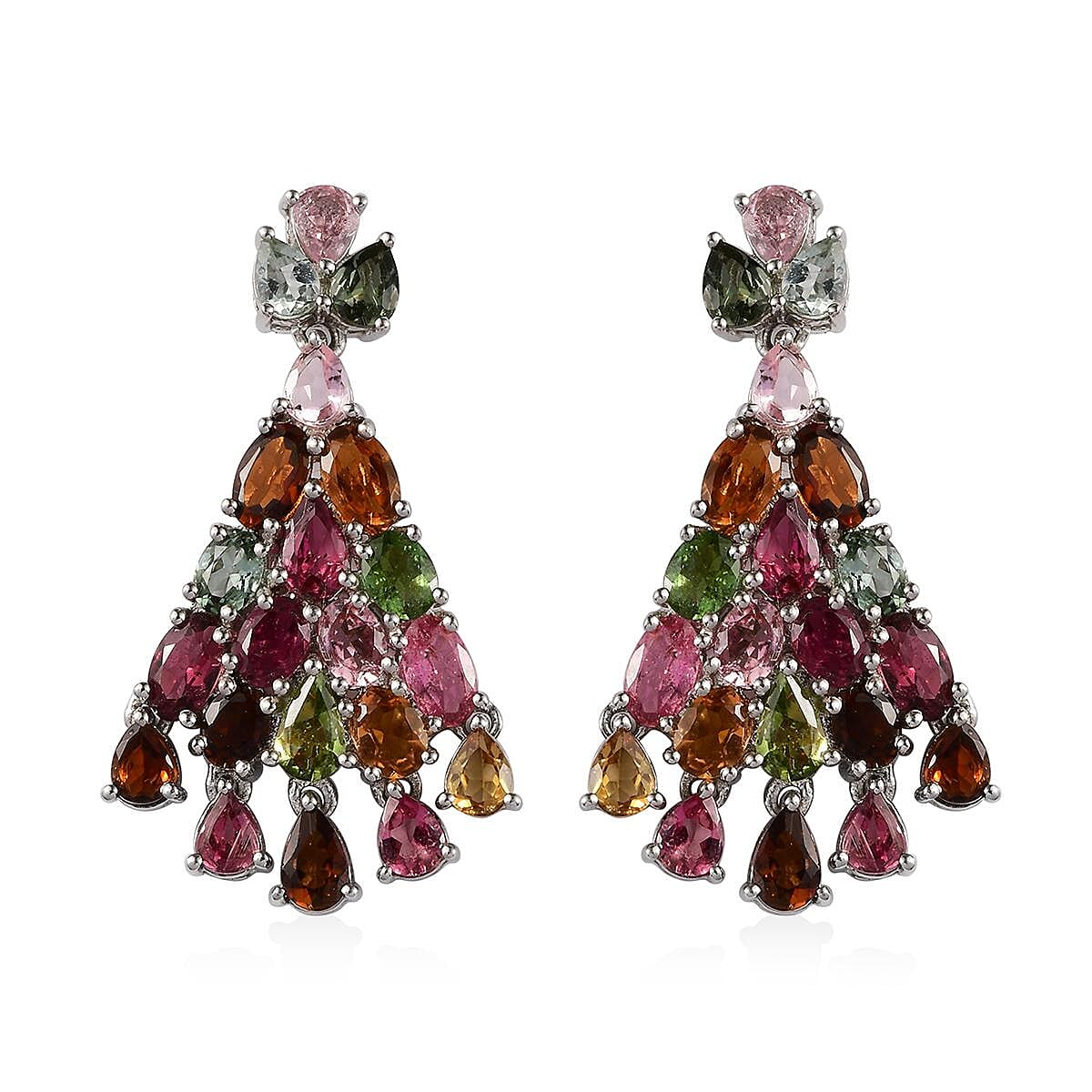 Multi-Tourmaline Chandelier Earrings in Platinum Over Sterling Silver 7.25 ctw