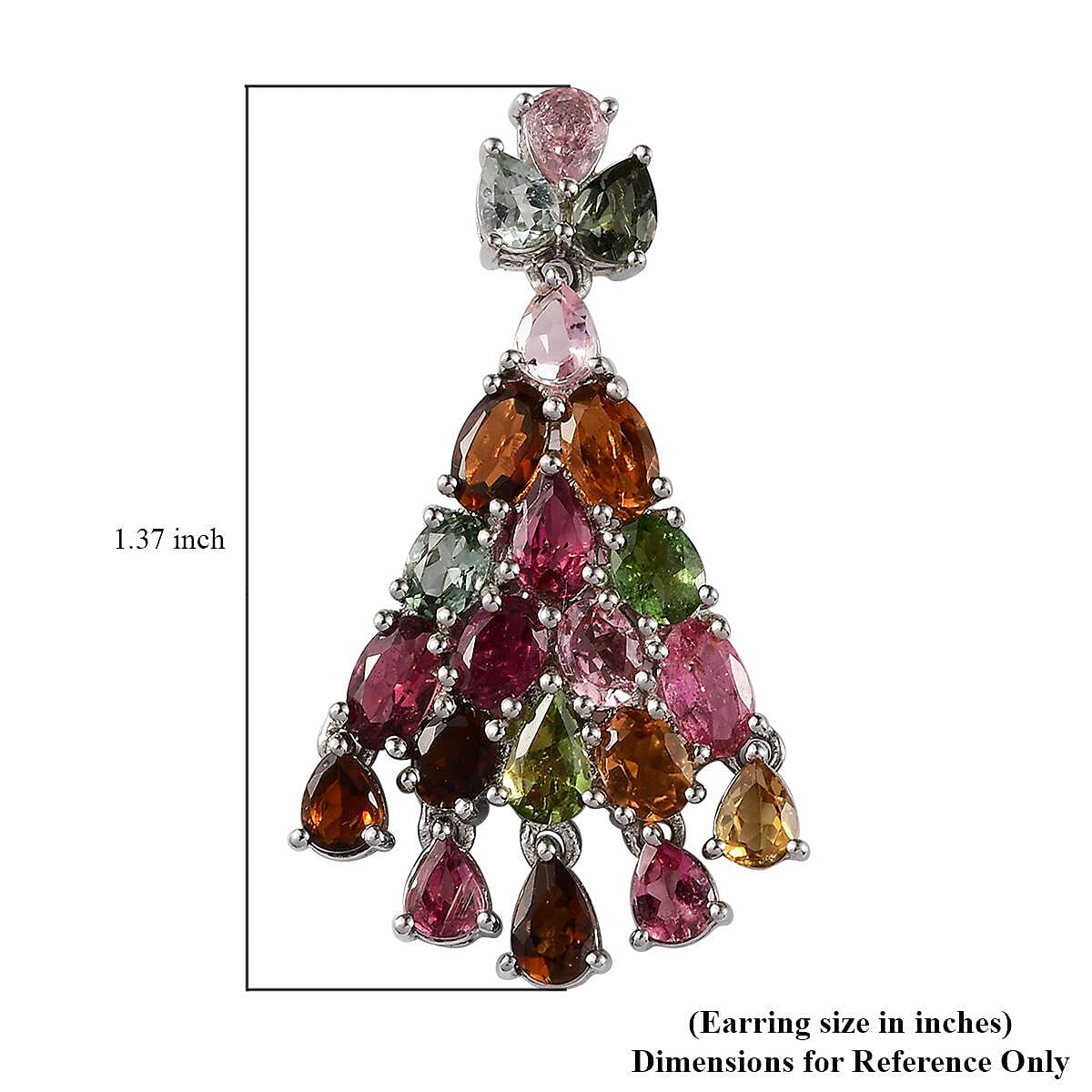 Multi-Tourmaline Chandelier Earrings in Platinum Over Sterling Silver 7.25 ctw