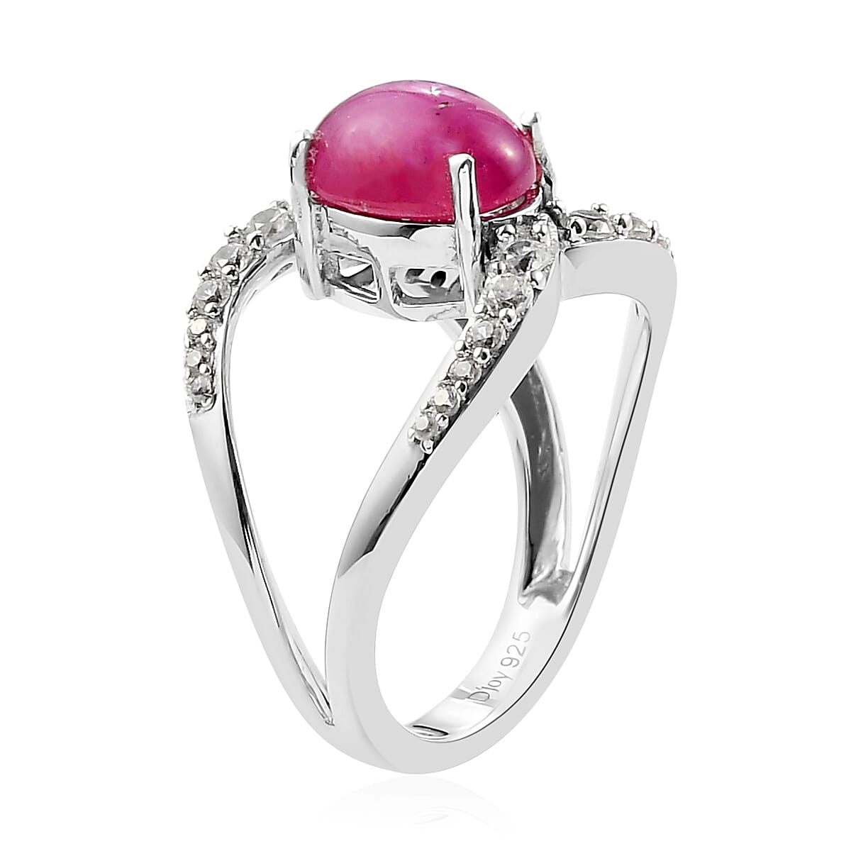 Indian Star Ruby and Natural White Zircon Fancy Ring in Platinum Over Sterling Silver (Size 8.0) 3.50 ctw image number 3