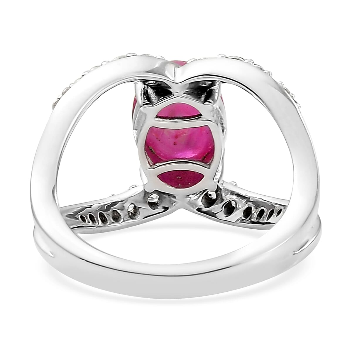 Indian Star Ruby and Natural White Zircon Fancy Ring in Platinum Over Sterling Silver (Size 8.0) 3.50 ctw image number 4