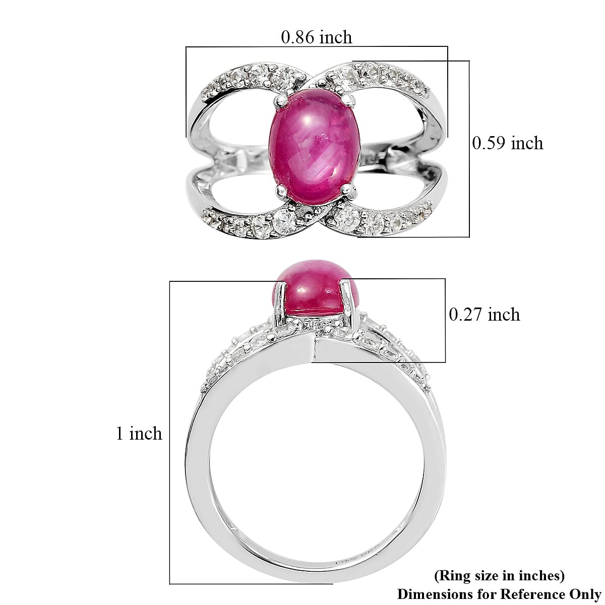 Indian Star Ruby and Natural White Zircon Fancy Ring in Platinum Over Sterling Silver (Size 8.0) 3.50 ctw image number 5