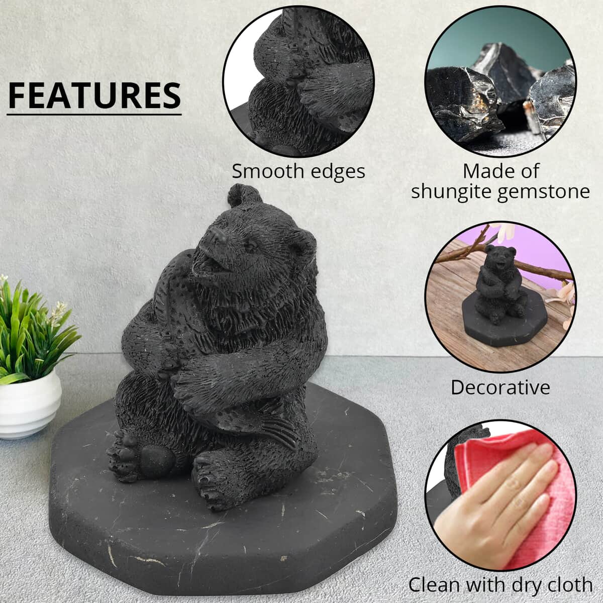 Bear with Fish Shungite Figurine, Home Decor Figurine, Decorative Figurine, Living Room Decor image number 2