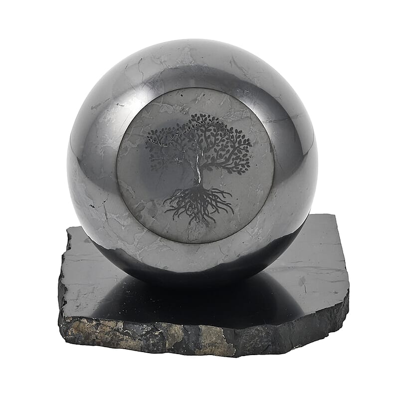 Tree of Life Engraved Shungite Sphere with Stand